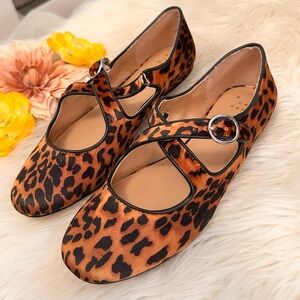 Leopard Print Crisscross Strap Mary Jane Shoes Brown and Black Sz 8.5 NEW!